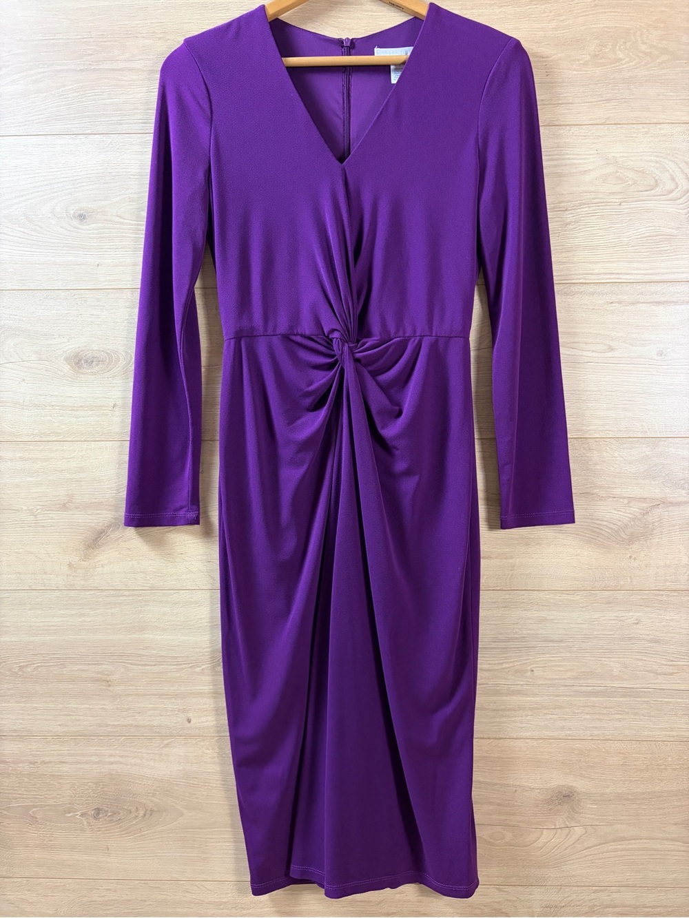 London Times Purple Twist-Front Long Sleeve Midi Dress 2